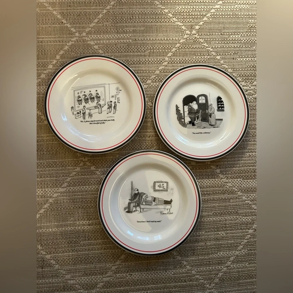 Lot of 3 Restoration Hardware Exclusive White & Black New Yorker Cartoon Plates